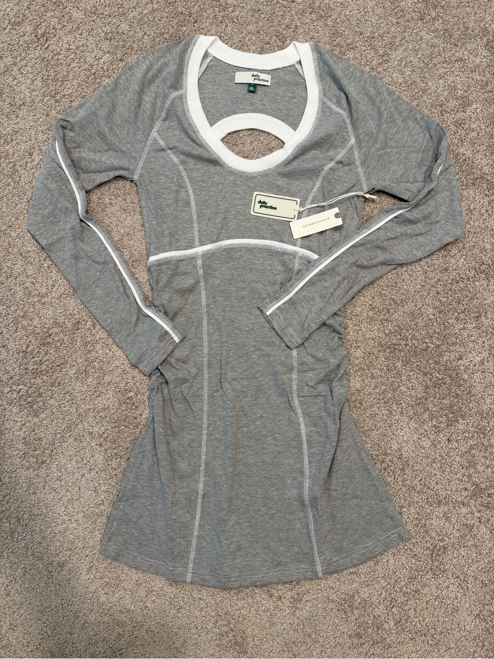 Women’s Anthropologie Daily Practice Scoop Neck Long Sleeve Mini Dress Gray